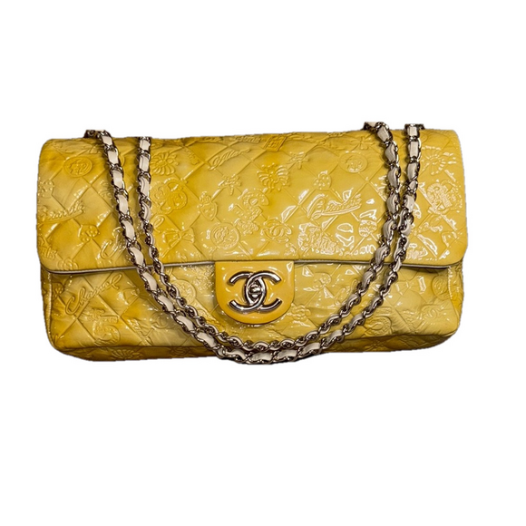 CHANEL Handbags - Chanel Patent Chain Yellow Flap Bag